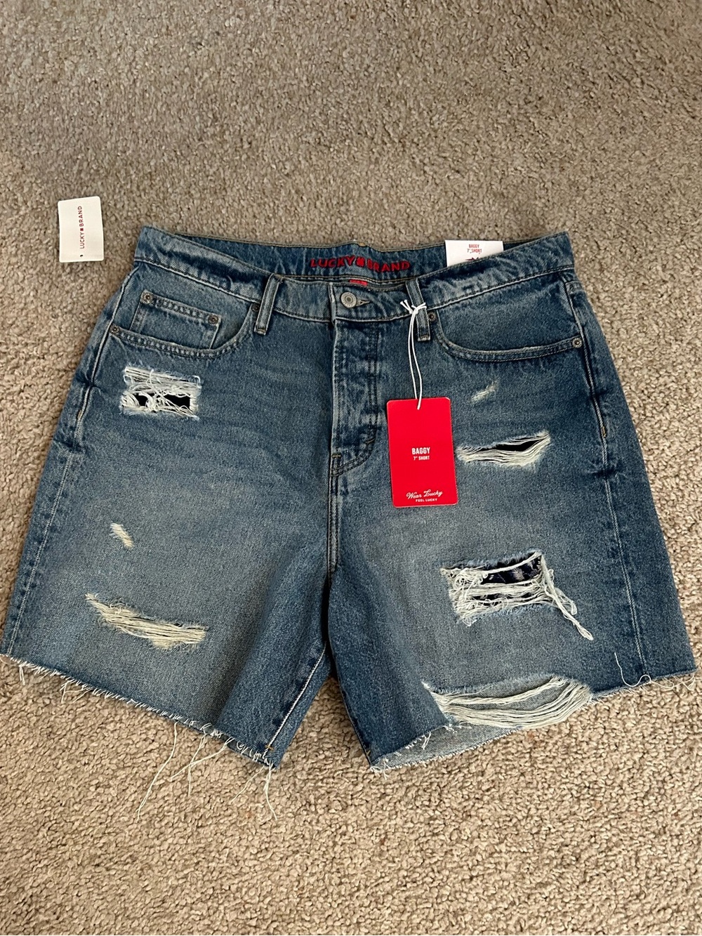 🌀Lucky Brand NWT Distressed Denim Shorts - Blue - Picture 2 of 12